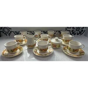 Set Of 10 Vtg Vernon Ware Metlox Della Robbia Cups & Saucers w Cream and Sugar